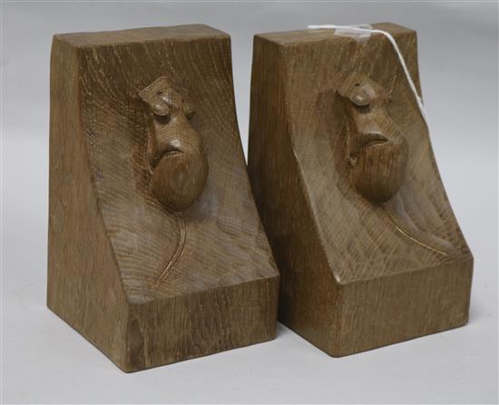A pair of Mouseman oak bookends height 15cm